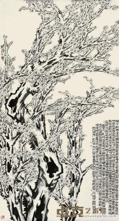 刘珍清 2011年作 梅花 镜心 179×96cm
