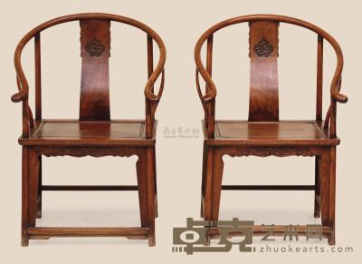 花梨木雕夔龙圈椅 （两件） 61×47×101cm
