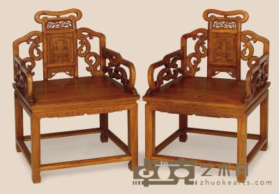 非洲黄花梨雕回纹太师椅 （两件） 66×53×97cm
