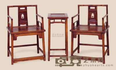 清 越南黄花梨玫瑰椅 椅56×43×87cm；几33×37×73cm