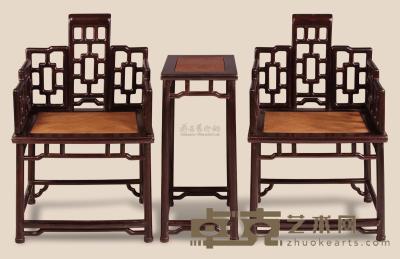 红木嵌影木苏做扶手椅 （三件） 椅61×51×95cm；几45×35×76cm