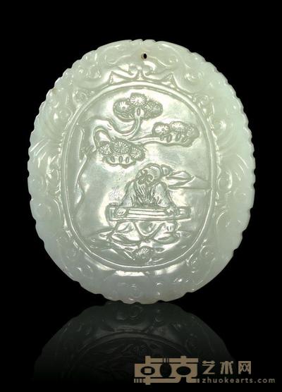 玉雕松下老人珮 高5.4cm