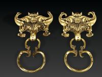 铜鎏金兽面门环 （两件）