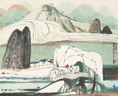薛亮 壬申（1992）年作 山川胜境 镜框