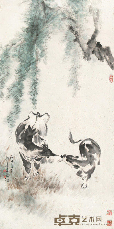 董希源 丙子（1996）年作 母子情深 镜片 136×68cm