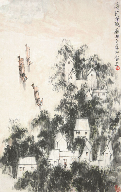 贾又福 庚申（1980）年作 漓江冬晓 立轴