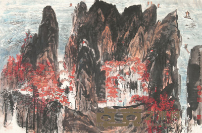 石齐 辛酉（1981）年作 山城辉色 横批 68×102cm