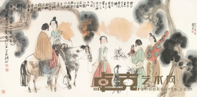 韩硕 甲申（2004）年作 唐宫仕女图 镜框 69×138cm