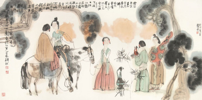 韩硕 甲申（2004）年作 唐宫仕女图 镜框