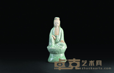 清中期 仿龙泉釉观音菩萨坐像 高29.8cm