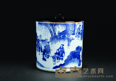 明崇祯 青花人物笔筒 直径19.2cm；高18.8cm