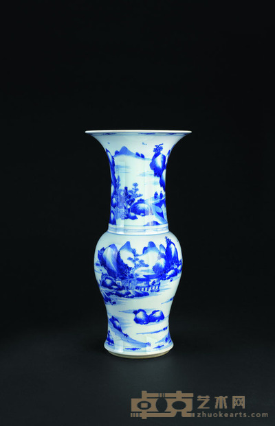 清康熙 青花山水人物凤尾尊 高45.2cm