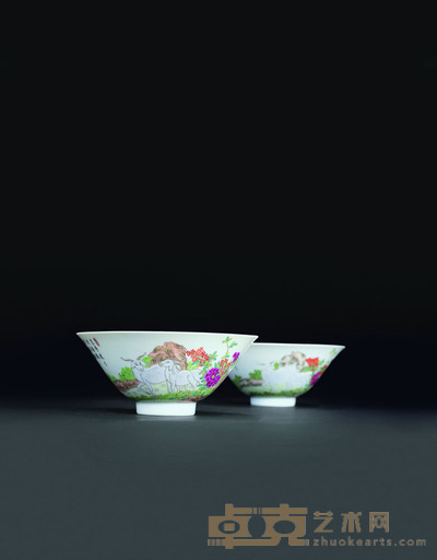 清道光 粉彩三羊开泰碗 （一对） 直径13.8cm