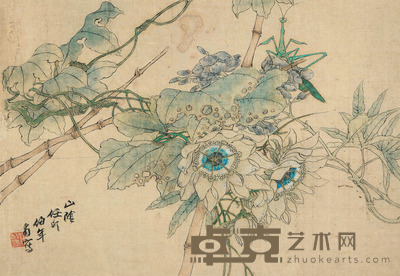 任伯年 秋英草虫 镜片 23×32.5cm