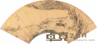 汤璲 胡骑图 扇片 19×55cm