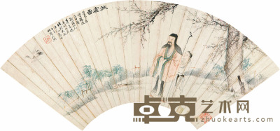 苏六朋 己亥（1839）年作 放鹤图 扇片 19×49cm