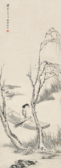 任伯年 癸未（1883）年作 柳荫仕女 立轴
