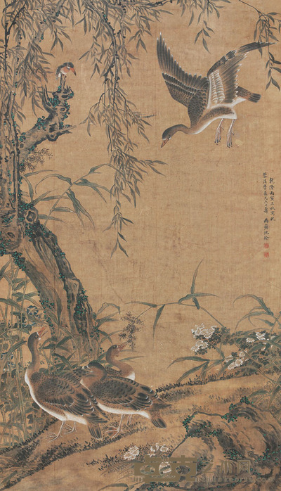 沈铨 丙寅（1746）年作 竹林幽禽 立轴 145×83cm