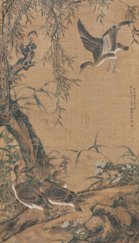 沈铨 丙寅（1746）年作 竹林幽禽 立轴