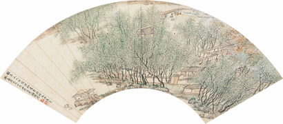 顾鹤庆 己未（1799）年作 深柳书堂 扇片