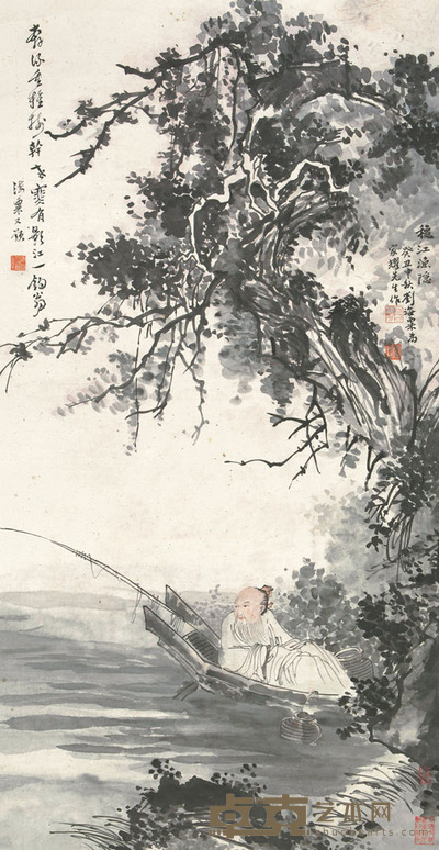 刘海粟 癸丑（1973）年作 秋江渔隐 立轴 161×83cm