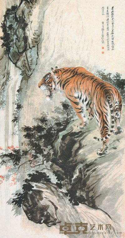 张善孖 庚午(1930)年作 虎啸生风 立轴 149×80cm