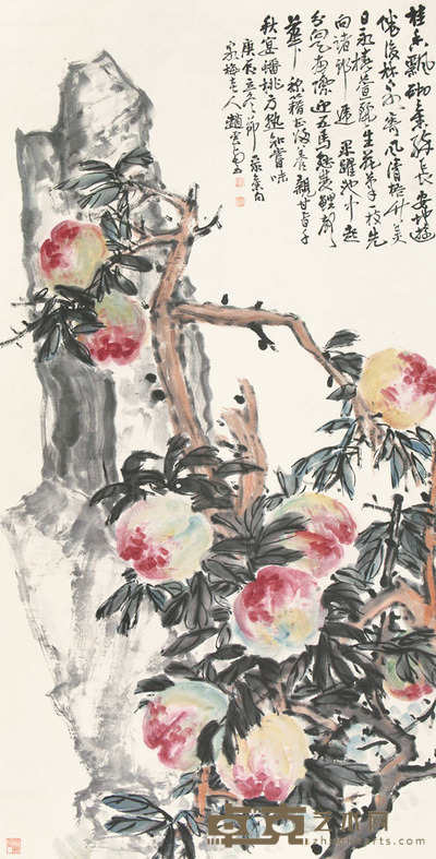 赵云壑 庚辰（1940）年作 福寿延年 镜片 136×68cm