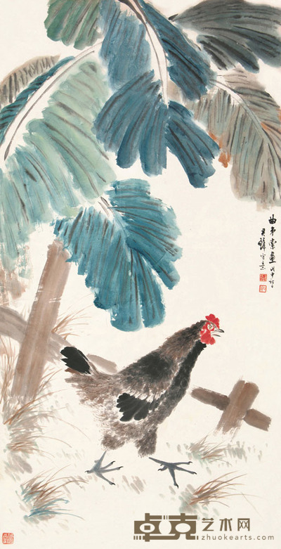 黄君璧 戊申(1968)年作 蕉荫觅食 立轴 106×54cm