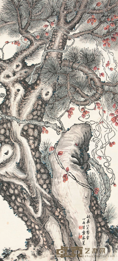 高邕 丁酉（1897）年作 松寿 立轴 176×79cm