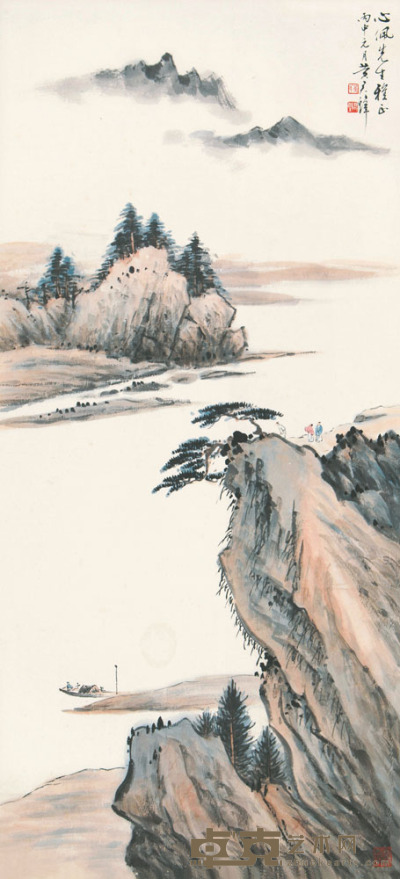黄君璧 丙申（1956）年作 松山行舟 立轴 96.5×44.5cm