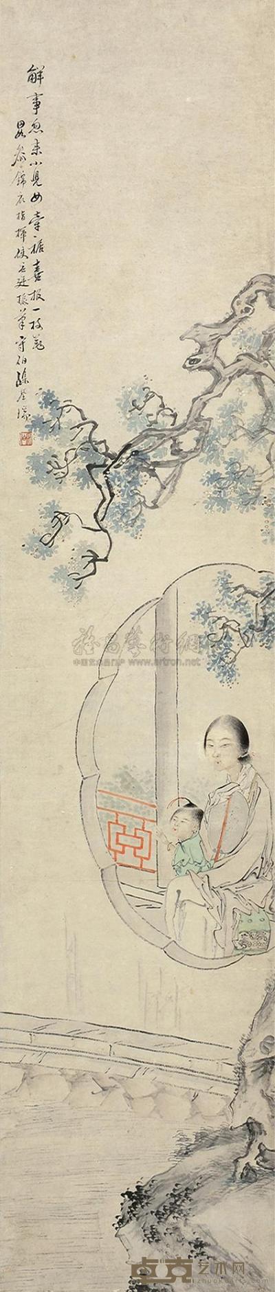 孙基瑞 纨扇秋思 镜片 97.5×21cm