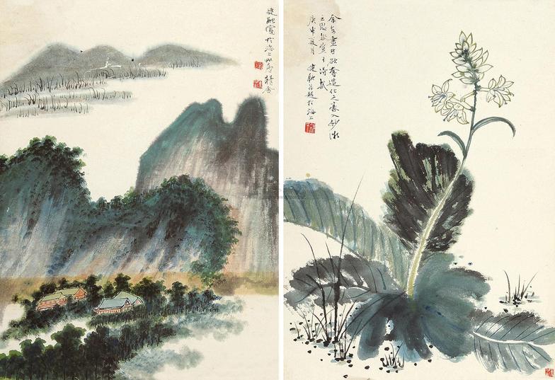 徐建融 山水 花鸟 （两件） 双挖立轴