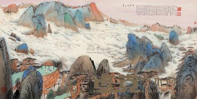 祁恩进 黄山松云图 镜片 68×135cm