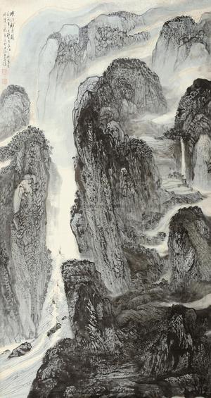 蔡天雄 峡江轻舟图 镜心
