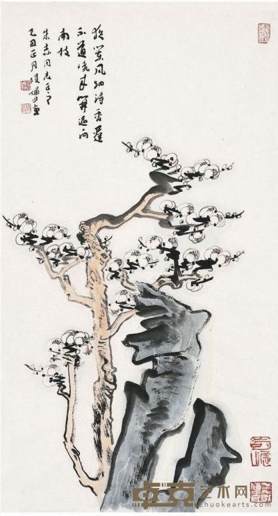 陆俨少 晓梅湖石图 75×41.5cm