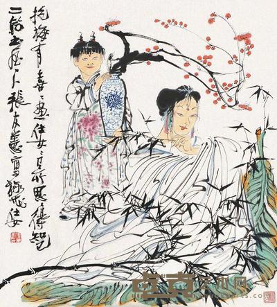 张友宪 梅花仕女 镜心 69×62cm