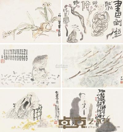 张友宪 于友善 等 花鸟人物 册页 （六开） 32×46cm×6