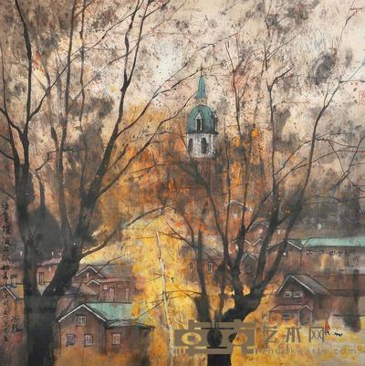 周海歌 诗人之城秋景 镜心 67×67cm