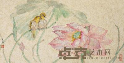 张晓星 荷花小鸟 镜片 33×65cm