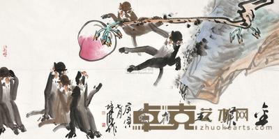 徐培晨 金猴玉桃图 镜心 68×136cm