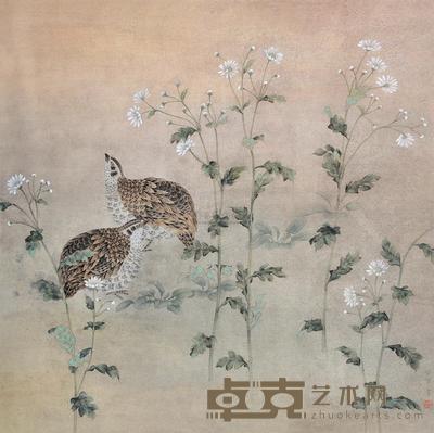 喻慧 菊花鹌鹑 镜心 64×64cm