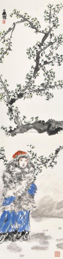 于友善 梅花仕女图 镜心