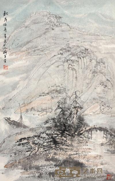 常进 秋岸泊舟 立轴 69×45cm