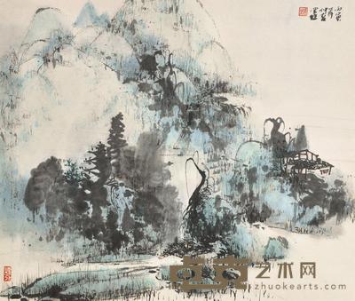 常进 密林古亭图 立轴 48×56cm