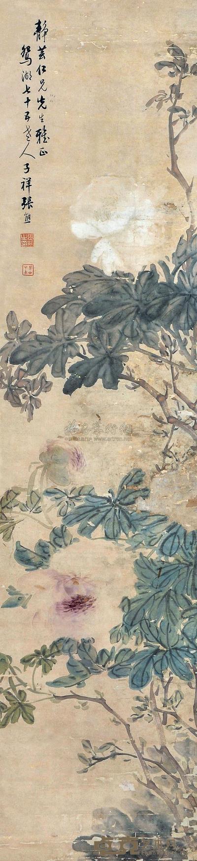 张熊 花卉 立轴 120×28cm