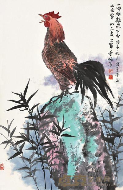 叶矩吾 雄鸡一唱天下白 立轴 70×48cm
