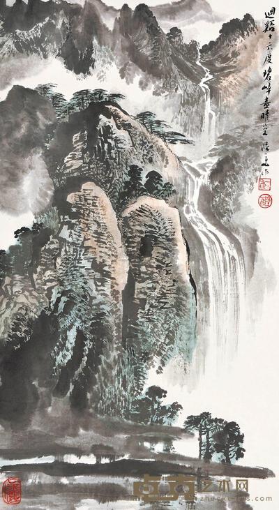 陆一飞 深溪飞瀑图 立轴 88×48cm