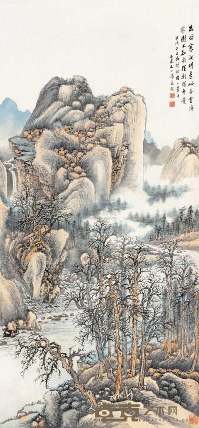 张石园 甲戌（1934）年作 茂林远岫 立轴 130×61cm