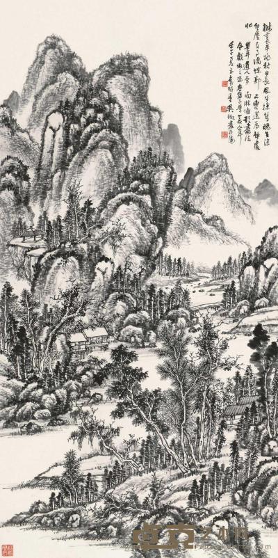 吴徵 壬子（1912）年作 秋山幽居 立轴 136×67cm