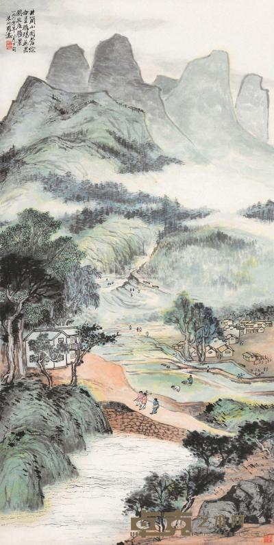 朱屺瞻 1960年作 农庄胜景 镜片 138×68.5cm